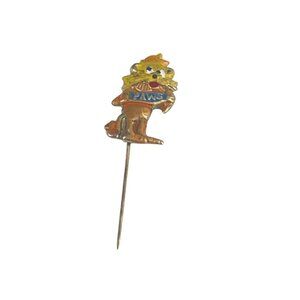 Vintage PAWS Lion Lapel Pin Gold-Tone & Enamel Stick Pin Collectible